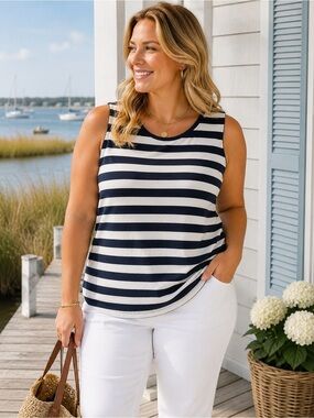 Vintage Dynamite Navy & White Striped Sleeveless Top | Size Medium